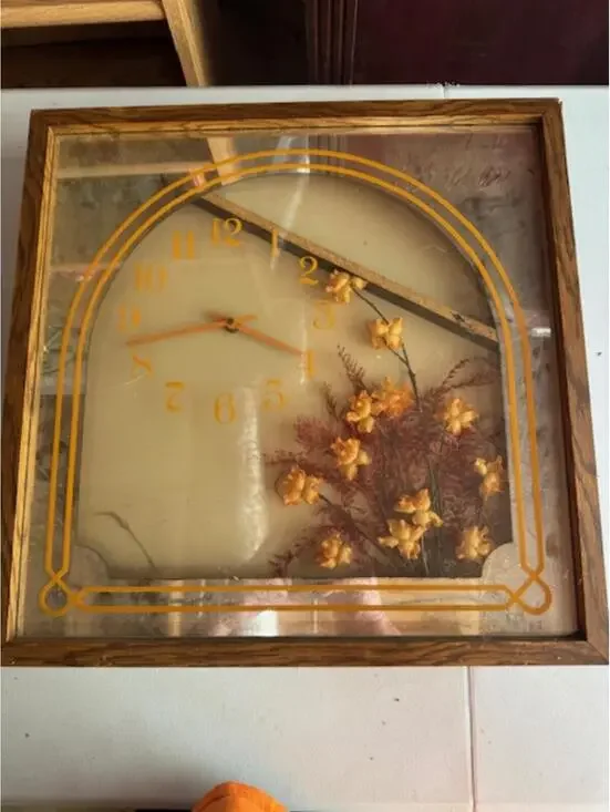 Vintage Floral Wall Clock with Wood Frame