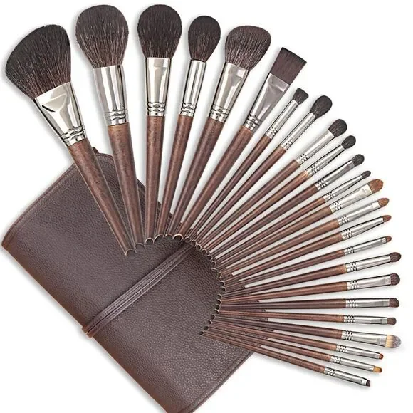 Deluxe 24 Cosmetic Professional Natural Goat Hair Makeup Brush Set with Case