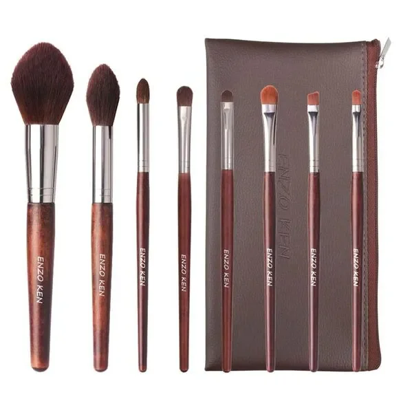 Walnut Professional Cosmetic Natural Pony Hair Makeup Brush Set with Case