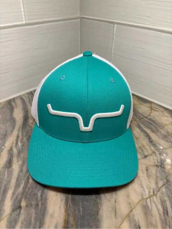 Kimes Ranch Adjustable Mesh Back Trucker Hat Teal White Western Men Longhorn