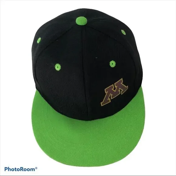 Minnesota Golden Gophers Snapback Hat Black Green Brim M Emblem Cap Bright