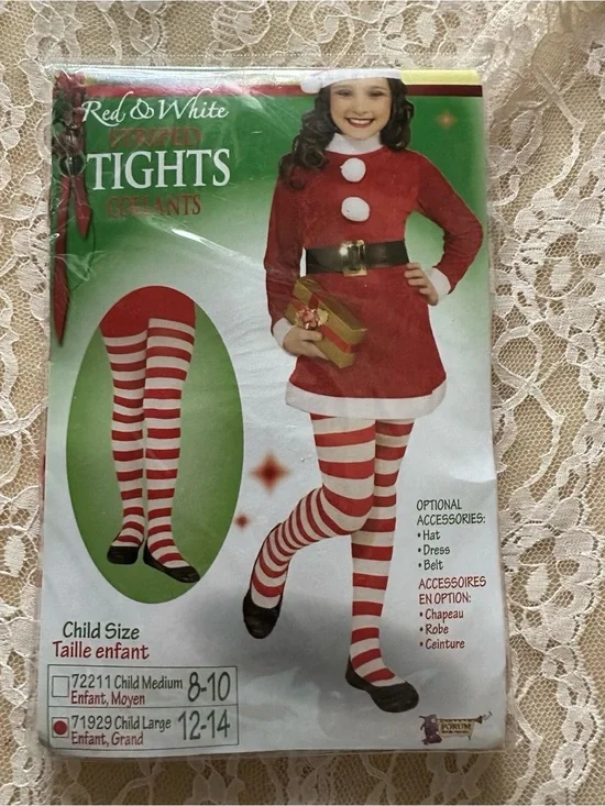 RED AND WHITE STRIPED TIGHTS CHILD LARGE COSTUME ACCESSORY