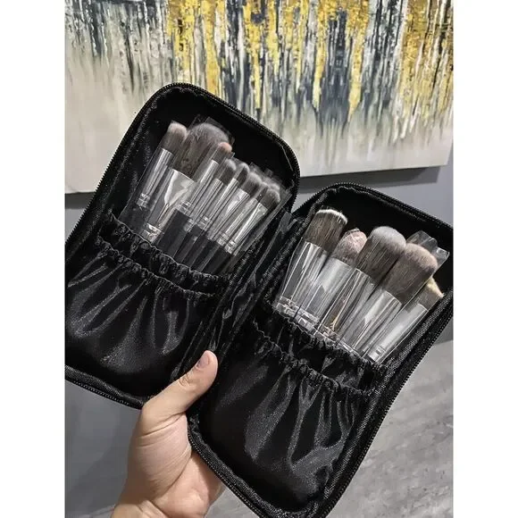 Maange 18Pcs Black-Silver Premium Synthetic Kabuki Makeup Brushes Set