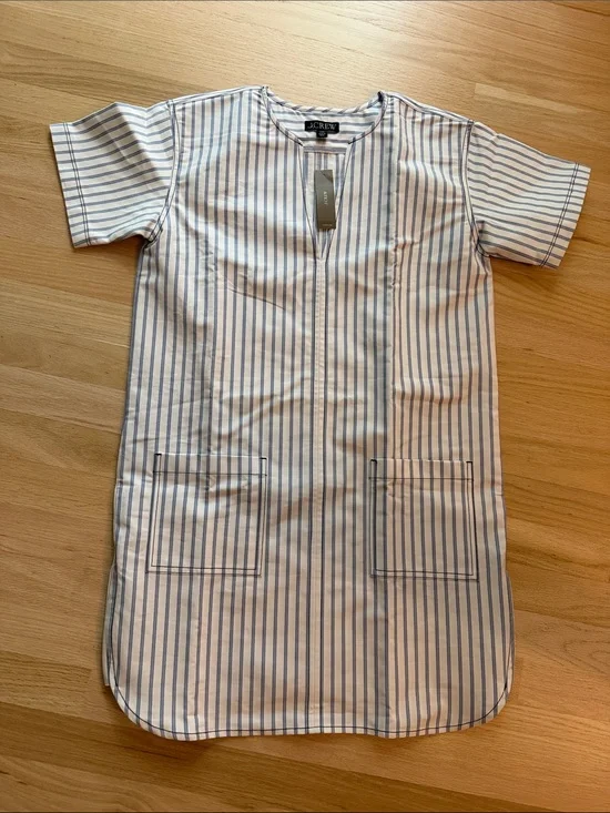 J. Crew Patch-pocket pullover dress in striped structured cotton poplin