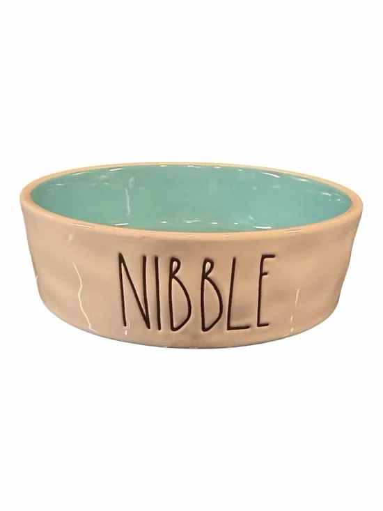 Rae Dunn “Nibble” Ceramic Pet Bowl Tiffany Blue Interior Toy Dog Puppy Cat Dish