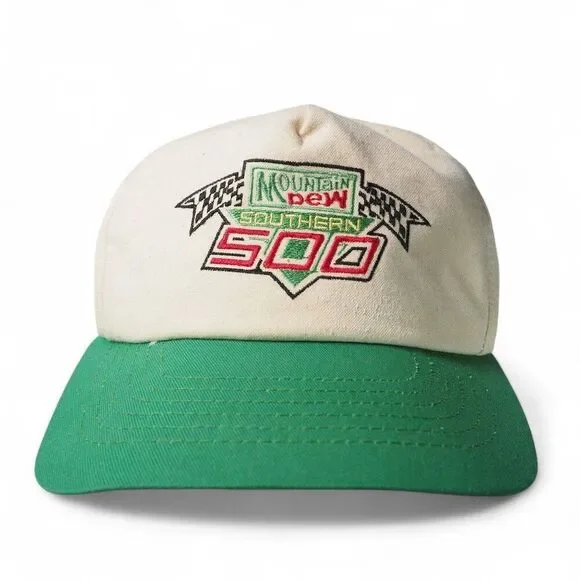 Vintage 90s NASCAR Mountain Dew Southern 500 Snapback Hat OS Made in USA‎