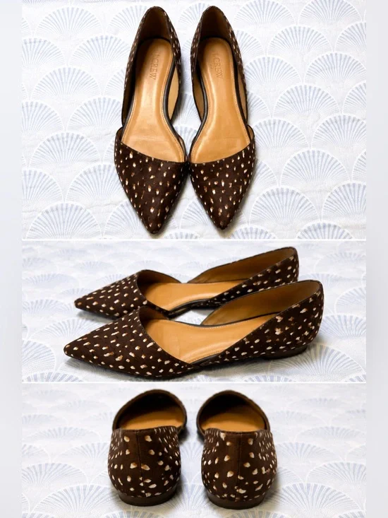 J.Crew Calf Hair D’Orsay Flats Size 9 Brown Spotted Leather Pointed Toe