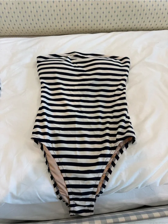 J. Crew Navy and White Striped One-Piece Swimsuit