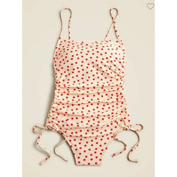 J. Crew Ruched one-piece swimsuit with side ties in red dot print Size 22