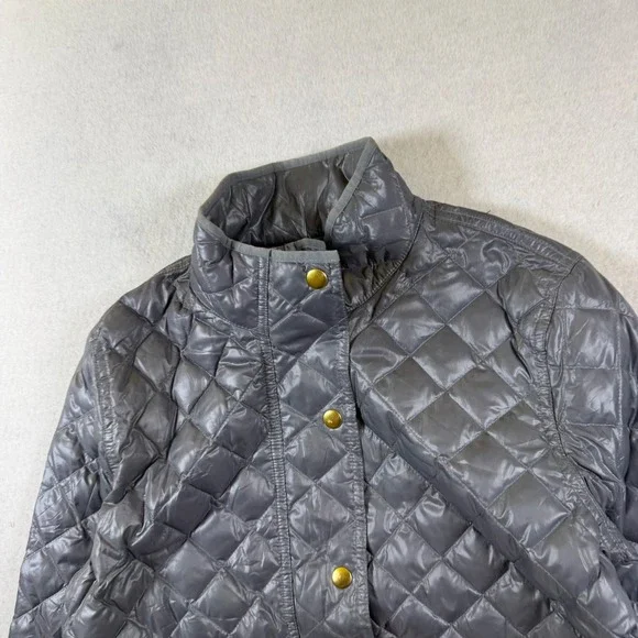 J.Crew Womens Gray Quilted Barn Jacket Gold Snap Front Diamond Quilt Small