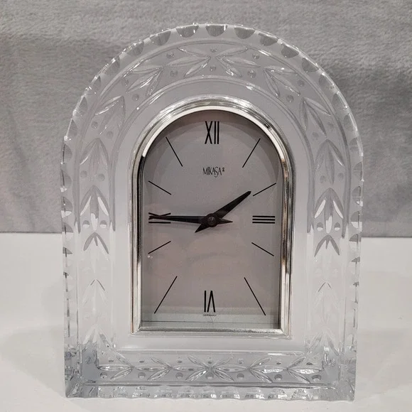 Mikasa Crystal Mantel Clock Quartz Germany Elegant Desk Shelf Decor Timepiece