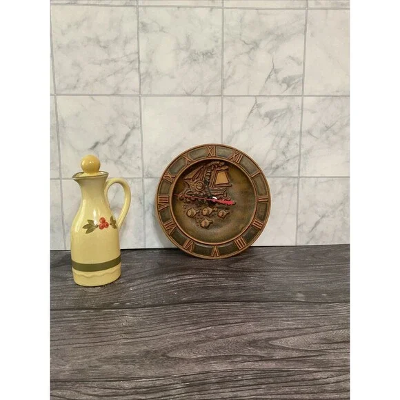 Unique Ceramic Fishing Boat Motif Wall Clock.8,5” Diameter