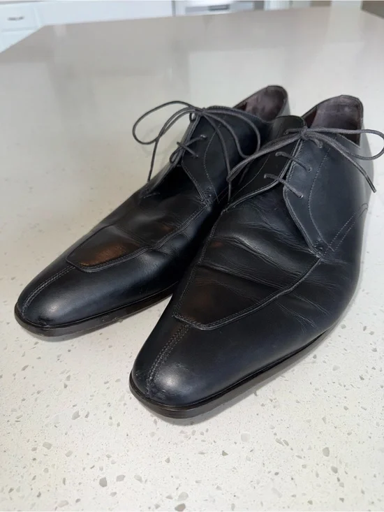 Santoni Black Leather Derby Shoes