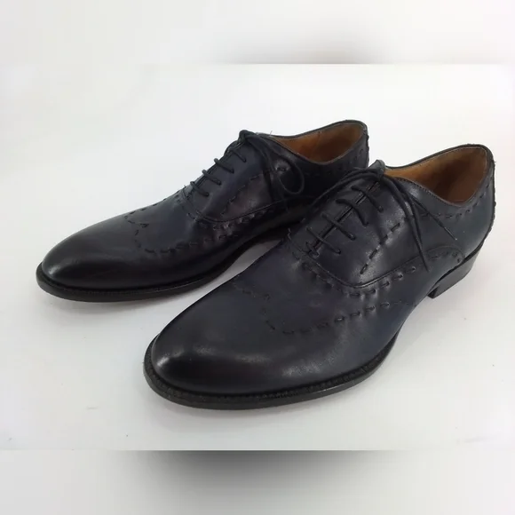 Paul Fredrick DARK NAVY Leather Dress Shoes Mens Sz 10 M Oxford BUCKSTITCH
