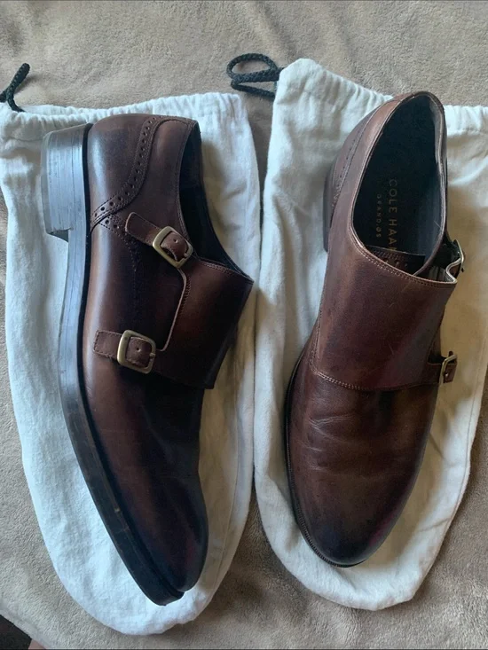 Cole Haan Brown Leather Double Monk Strap Oxfords