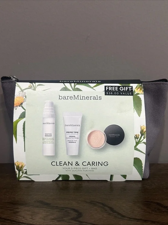 bareMinerals Clean & Caring Skincare Trio with Dark Gray Pouch