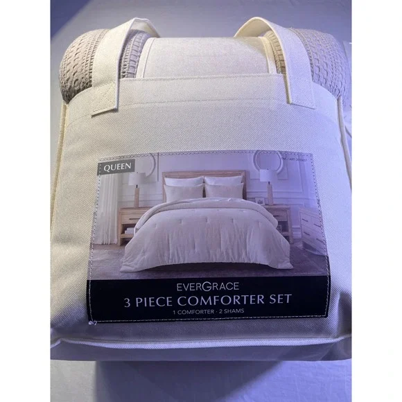 Evergrace 3 Piece Comforter Set Queen Cream NEW Textured Waffle Weave
