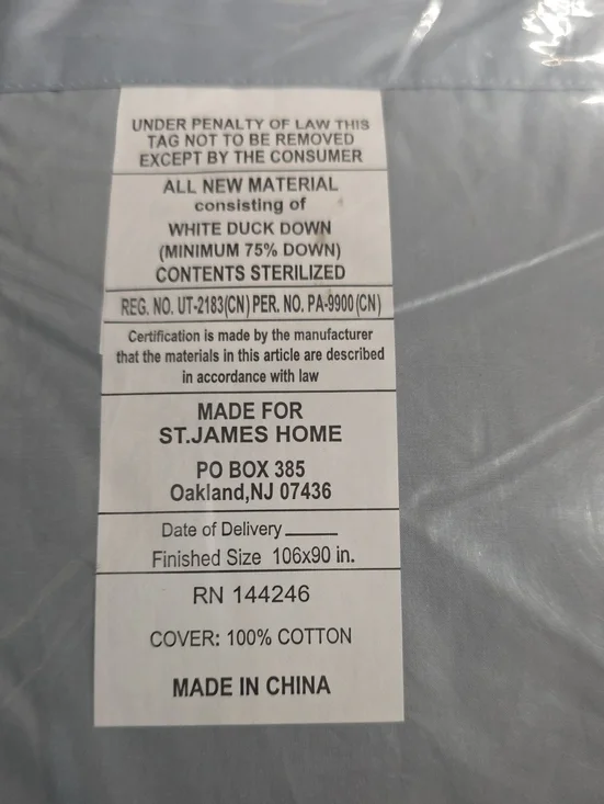 Brand New St. James Home King Down Comforter