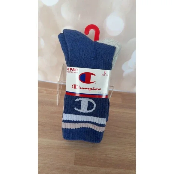 Champion Crew Socks | Youth Large (9-11) | Blue & Pink | NWT