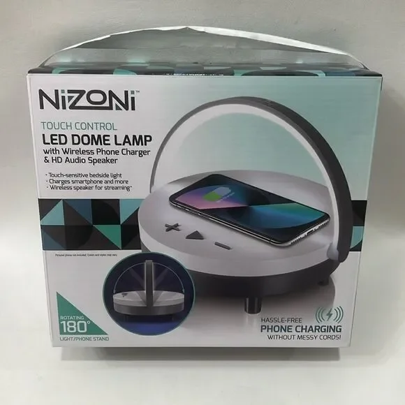 Nizoni LED Dome Lamp Wireless Phone Charger & HD Audio Speaker Streaming New