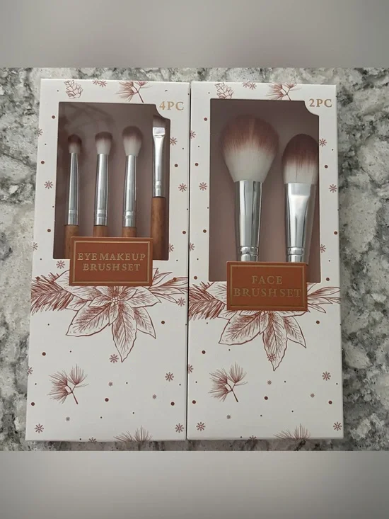 Face & Eye Makeup Brush Set - Brown Bristles