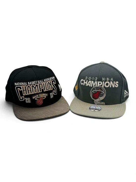 Adidas Miami Heat 2012 & 2013 NBA Champions Locker Room Snapback Hats Set of 2