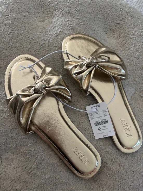 J. Crew Metallic Gold Bow Slide Sandals
