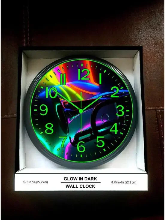 Trumpet Jazz Glow in the Dark Wall Clock Music Studio Clock New!