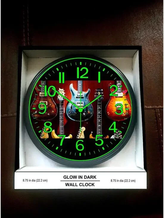 Fender Gibson Ibanez Music Studio Glow in the Dark Wall Clock NEW!