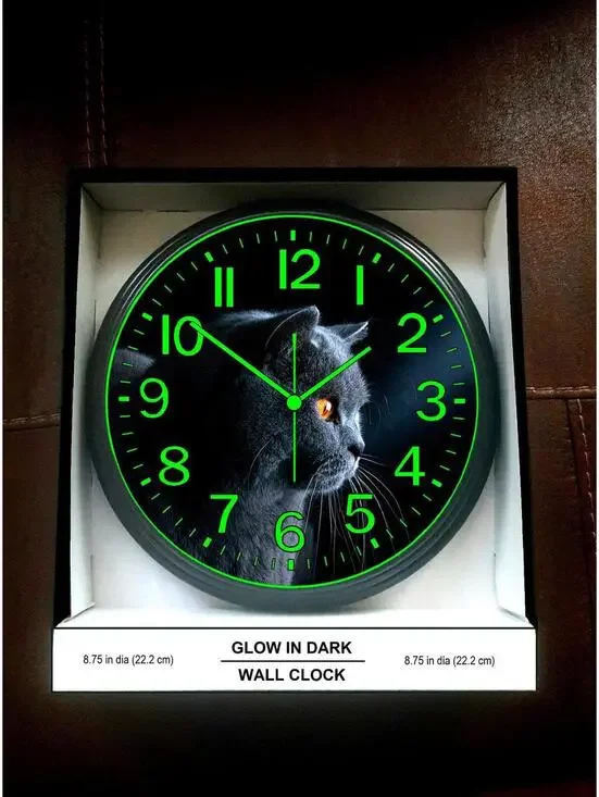 Cat Glow in the Dark Wall Clock Game Room Living Room Cat Wall Clock NEW
