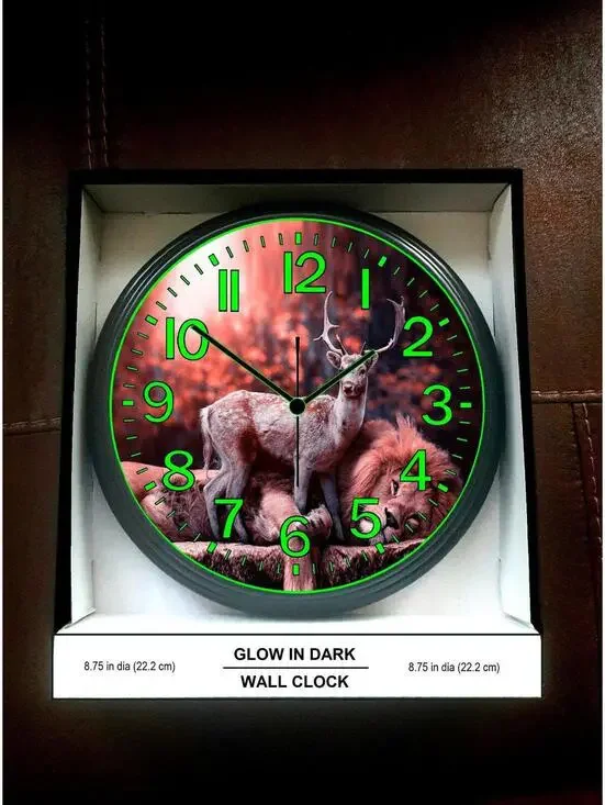 Peace Lion and Deer Glow in the Dark Wall Clock Living room pet Wall Clock