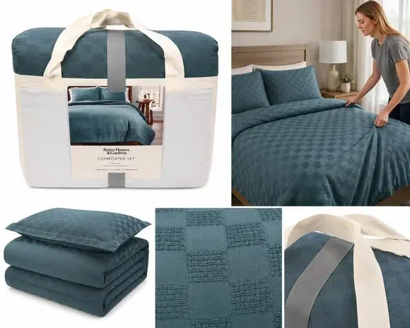 Better Homes & Gardens Comforter Set – Full/Queen – Blue Block Weave Pattern