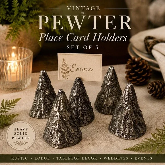 Williams Sonoma Pewter Tree Place Card Holders 5 Set Silver Rustic Holiday Decor
