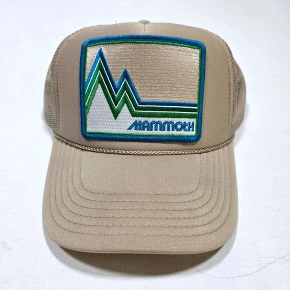 Otto Trucker Hat Tan Mammoth Mountain Patch Mesh Snapback Cap 32-467 Ski