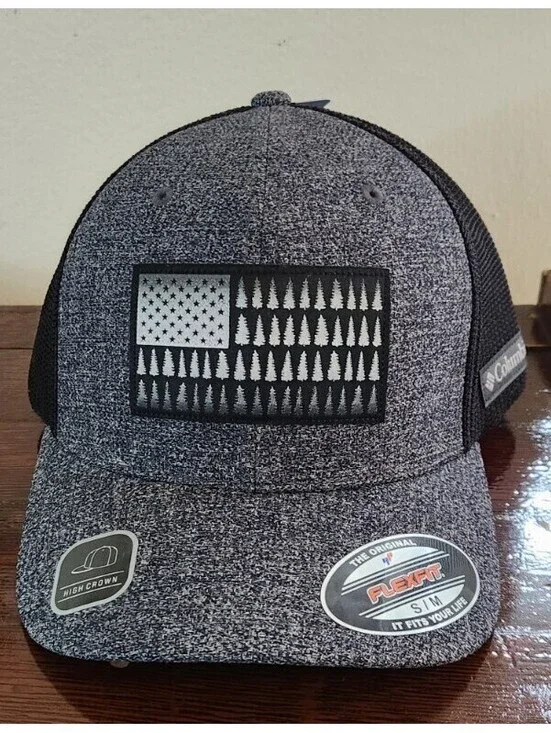 Columbia Mesh Tree Flag Flexfit Cap S/M.   Black & Gray