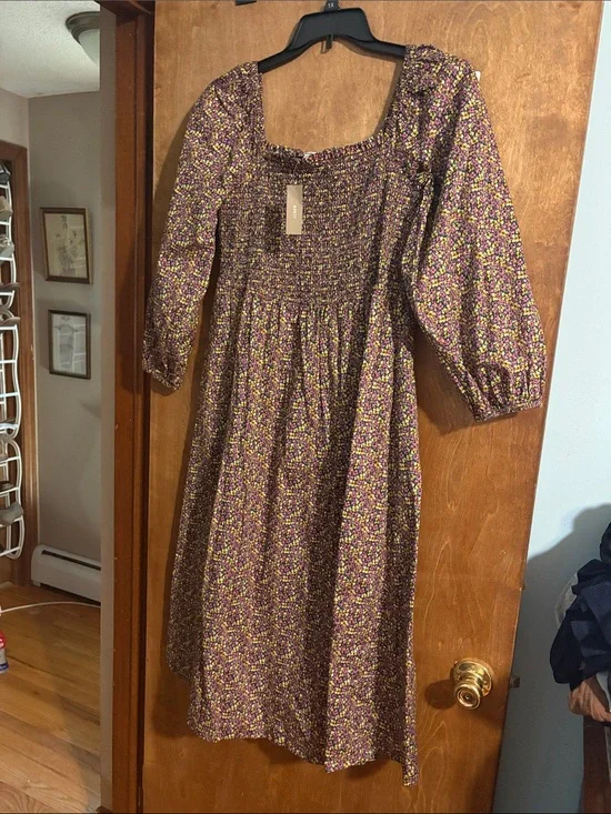 J. Crew Purple Floral Smocked Midi Dress