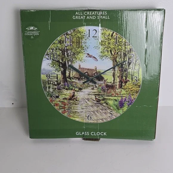 Leonardo Collection Glass Clock All Creatures Great Small 2017 Cottage Decor NOS