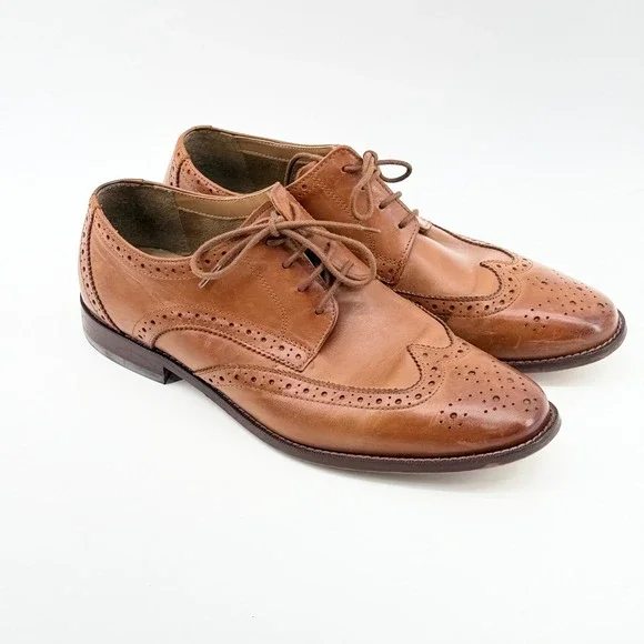 Florsheim Mens 11737 257 Tan Leather Wingtip Brogue Oxford Shoes 10.5 D