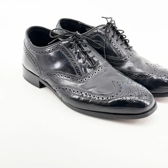 Florsheim Mens Black Leather Wingtip Brogue Oxford Dress Shoes 17066-01 Size 9 D