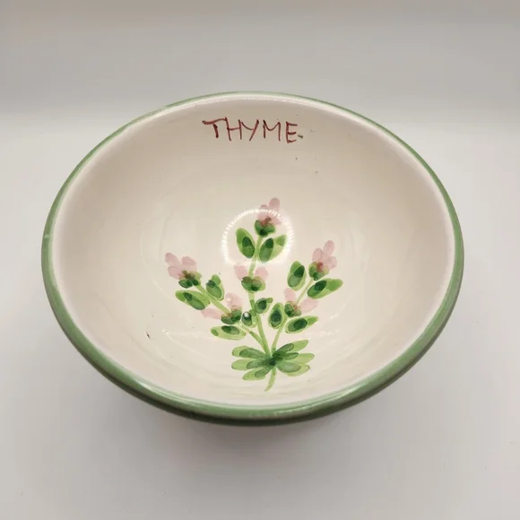Williams Sonoma Herbs‎ Flora Thyme Pedastal Bowl, Italian Earthenware, Italy