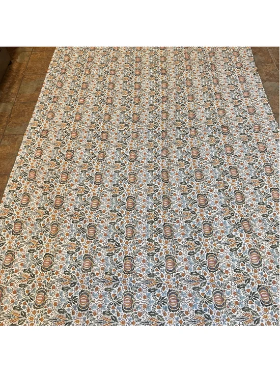 Williams Sonoma Morris & Co. Floral Tablecloth Green Cotton 70x108
