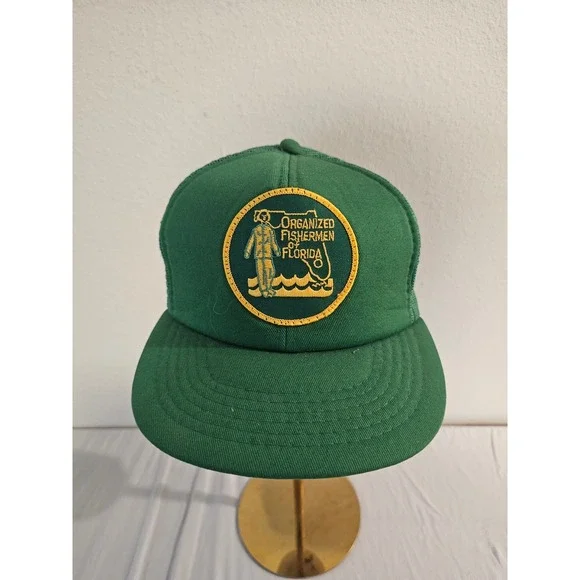 Cardinal Cap Organized Fishermen of Florida Green Mesh Snapback Trucker Hat Vtg