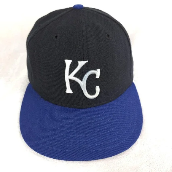 VINTAGE Kansas City Royals Hat Authentic Cap Wool Mens 7 5/8 Black‎ Blue MLB USA