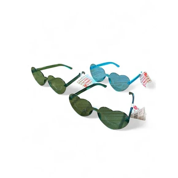 NWT 3 Pair Kids Novelty Glasses Heart Design Blue & Green NEW Parties Dress Up