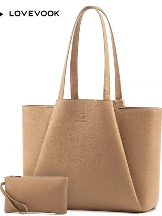 Lovevook Laptop Tote 15.6 inch faux leather bag with clutch in Apricot Brown NWT