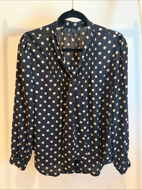 JCrew Black Polka Dot Long-Sleeve Blouse