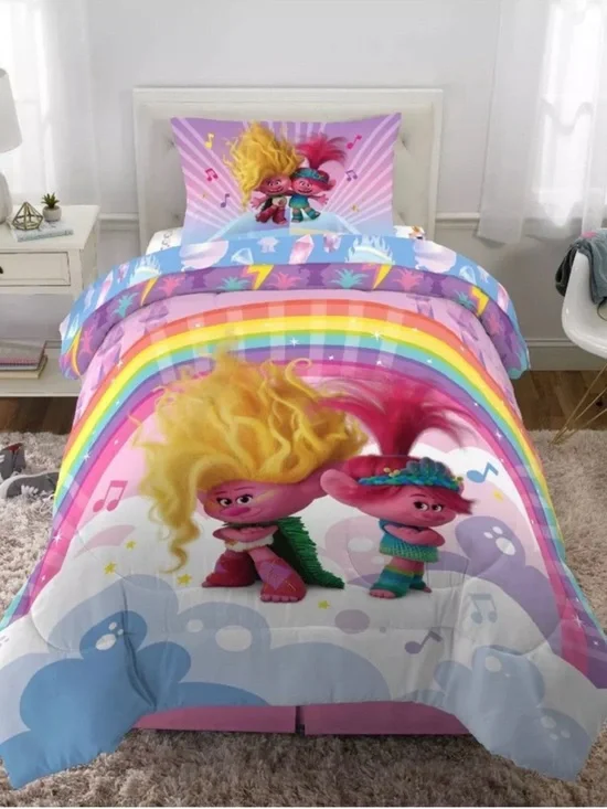 Trolls Rainbow Kids Comforter with Reverisble Pillow Case
