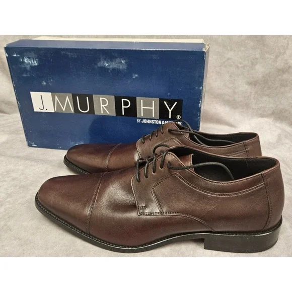 J. MURPHY MENS NOVICK CAP TOE LEATHER BURGANDY OXFORD SHOES SIZE 14D NEW