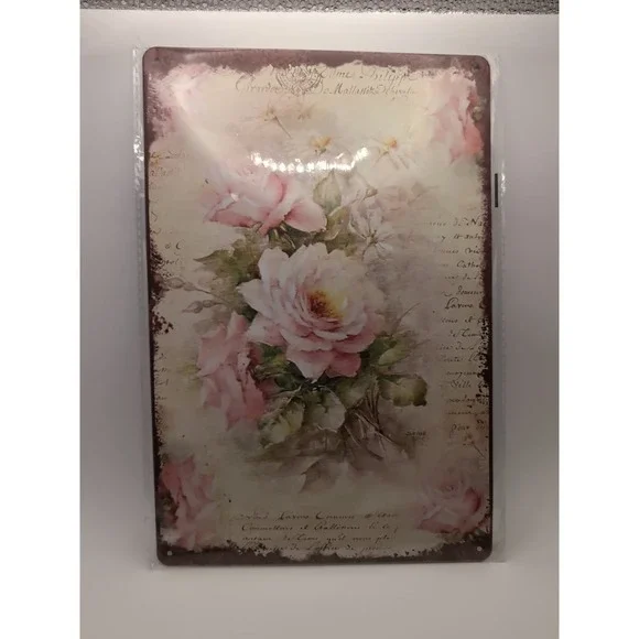 Pink‎ Rose Decorative Steel Decor Sign 12x8