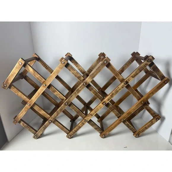 Rustic Wooden Accordion Wine Rack 10 Bottle Foldable Countertop Display Brown